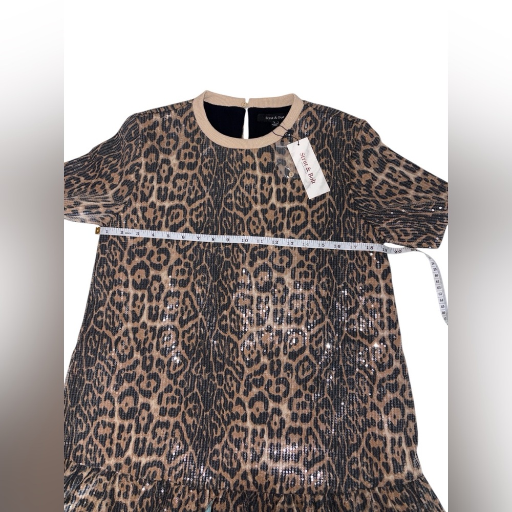 Strut and Bolt Sequin Taupe Leopard Mini Dress Size Small NWT - Picture 9 of 12